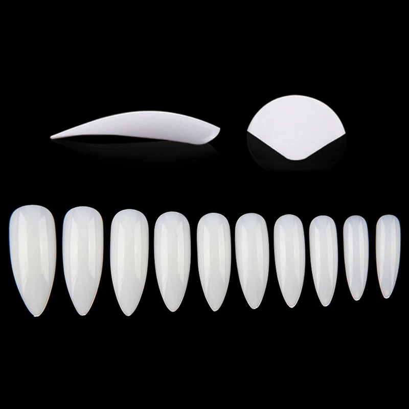 500 Pcs +100pcs Nature Long Stiletto Salon Nail Tips False Nails Full Cover Nail Art Nude Capsule Faux Ongles Manicure Tools Set