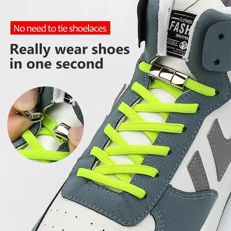 New Quick Lazy No Tie Shoelaces Metal Lock Button Elastic Shoe Laces For Kids Adult Sneakers Lace Shoe Strings Shoelace