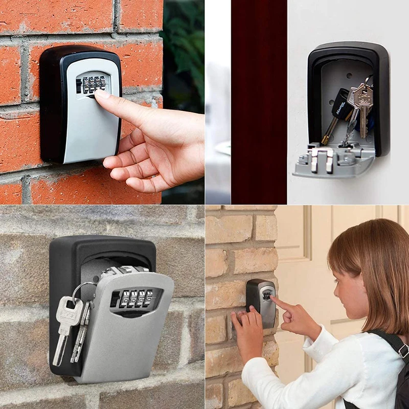 Wall Mounted Key Box 4-Digit Password Combination Key Lock Box Waterproof Zinc Alloy Key Storage Lock Box Outdoor Key Safe Box