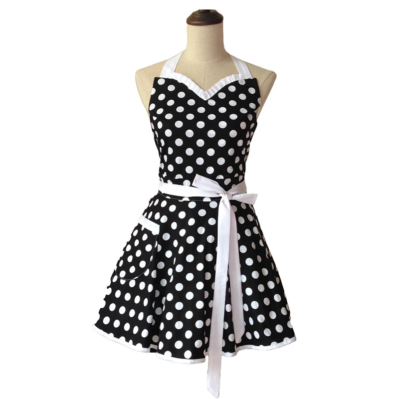 Bodecin Sweetheart Polka Dot Retro Kitchen Apron Woman Cotton Cooking Salon Avental de Cozinha Divertido Pinafore Apron Dress