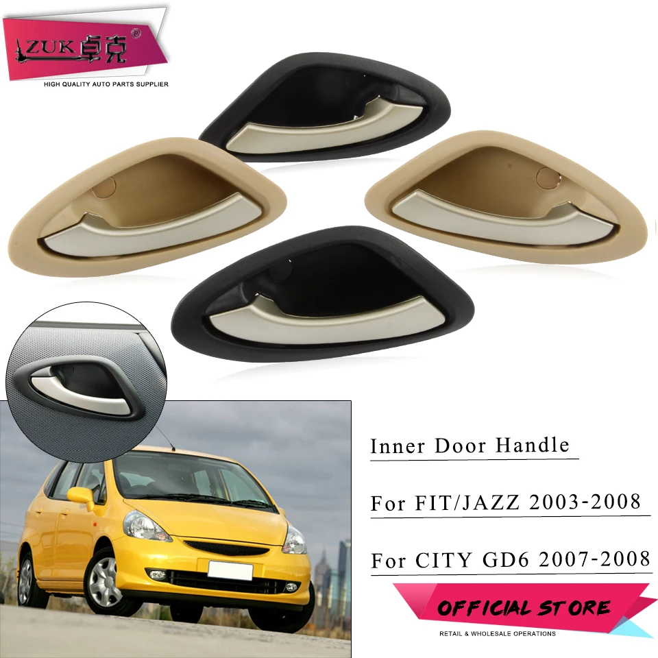 Zuk maçanetas de porta interna automática para honda fit jazz 2003 2004 2005 2006 2007 2008 cidade 2007 2008 bege preto dianteiro = traseiro