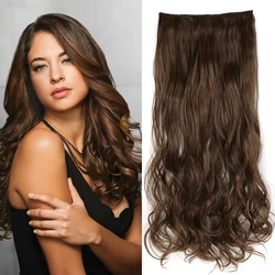 Extensiones de Cabello sintético, postizos largos y ondulados, resistentes al calor, 5 clips, 22linches