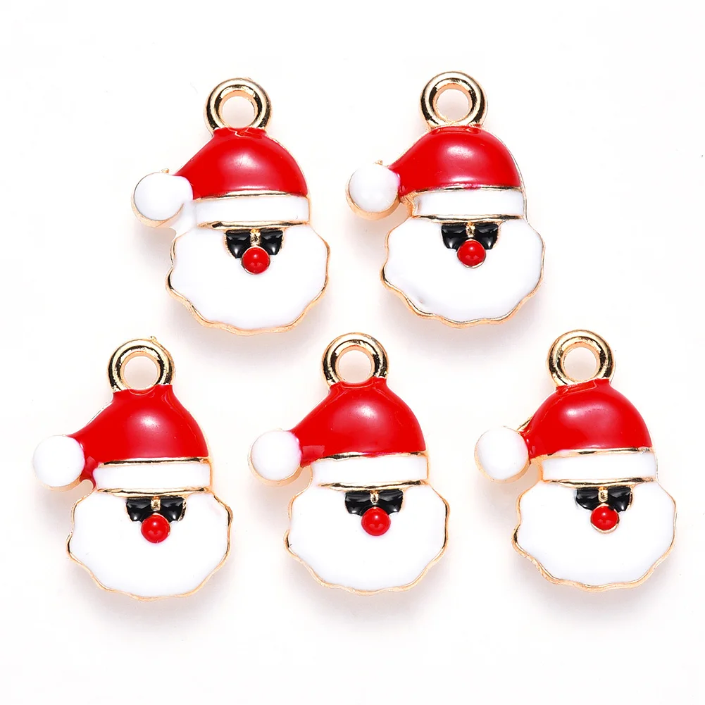 10Pcs Christmas Theme Pendants Enamel Santa Claus Gift Glove Charms for Jewelry Making Christmas Decor Accessories