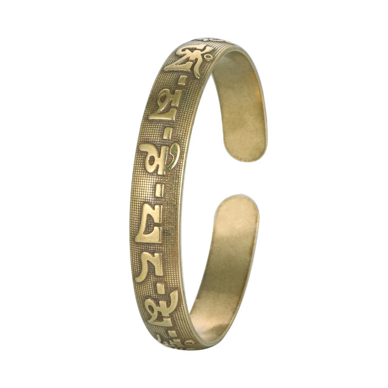 Nepal Handmade Vintage Brass Bracelet Six-word Mantra Men and Women Tibetan Buddhist Sutra Engraved Lucky Open Bangles Jewelry