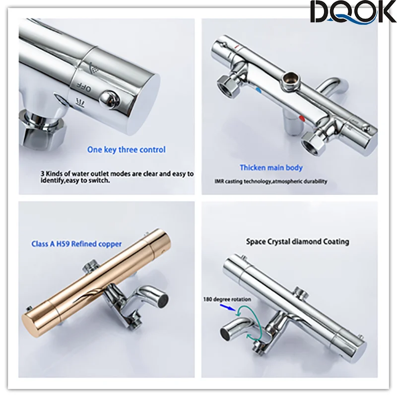 Imagem -05 - Dqok Termostática Torneira do Chuveiro do Banheiro Cromado Conjunto Misturador do Chuveiro Cachoeira Sistema de Chuveiro Chuva Torneira da Banheira Torneiras