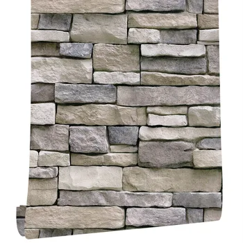 Stone peel and stick wallpaper removable contact paper self adhesive paper 3D faux textured stone wall rustic brick papers