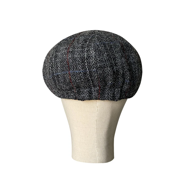 Pure Wool Men British Painters Hats Fashion Wool Newsboy Hats Men Gray Grid Flat Caps Women  Autumn Winter Hats casquette BLM314