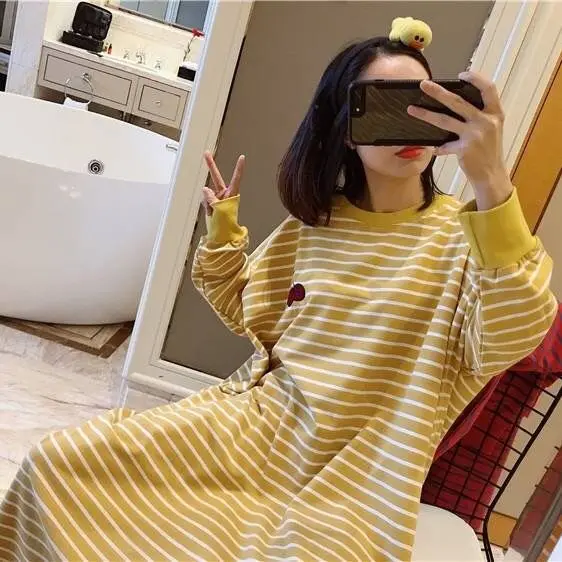 Plus Size 3XL 4XL 5XL Nightdress Women Sleepwear Spring Autumn Long Sleeve Long Nightgown Intimate Lingerie Casual Home Dress