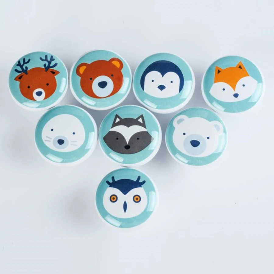 LCH Ceramic Carton Knob Bear Fox Penguin  Children Room Hardware Museum Cabinet Knobs Drawer Knobs for Kids/Children