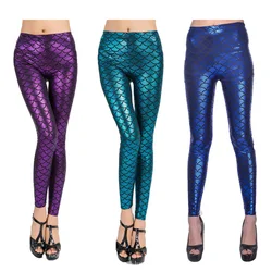 Autumn Candy Color Women's Leggings Fashion Fish Scale Pattern Polyester Shining Mermaid Personality Resilient Thin Pants