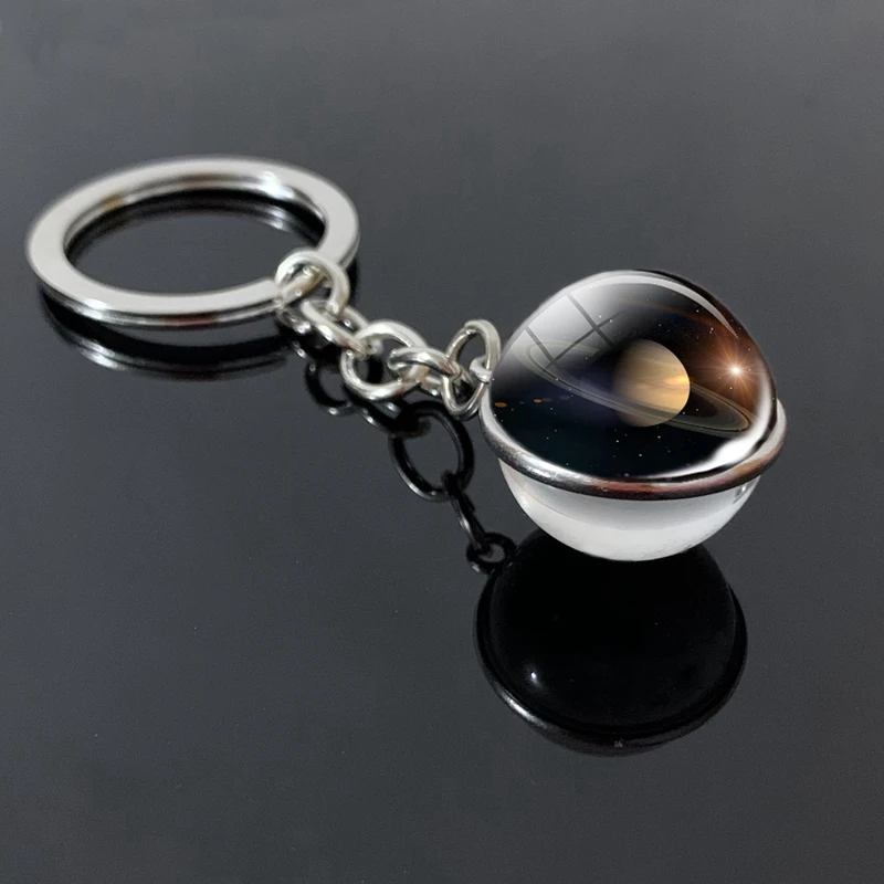 Solar System Planet Keyring Galaxy Nebula Space Keychain Moon Earth Sun Mars Art Picture Double Side Glass Ball Key Chain