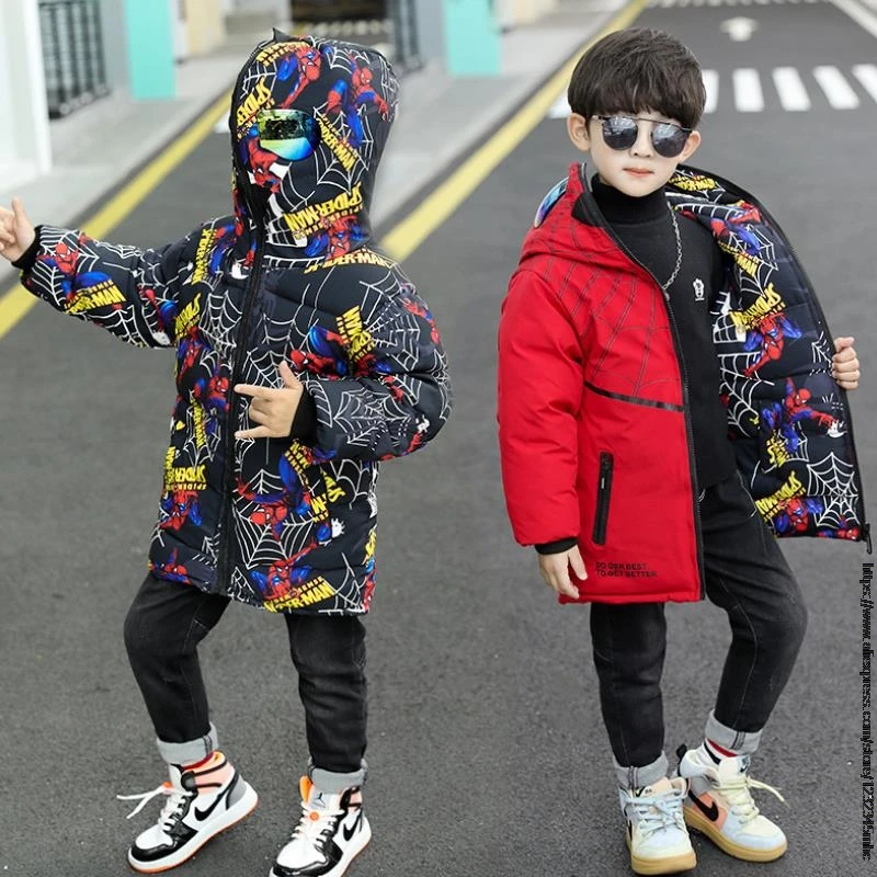 Disney SpiderMan Children Outerwear Warm Coat Sporty Kids Clothes Waterproof Windproof Thicken Boys Girls Cotton-Padded Jackets