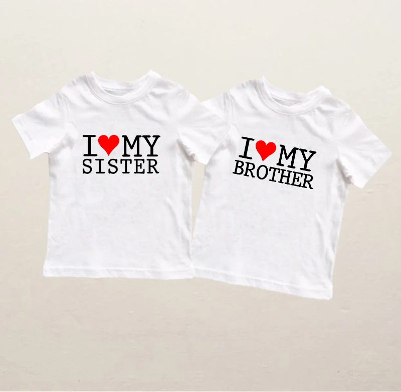 I Love My Sister Brother Children T-shirt Summer Cotton Short Sleeve O-neck T shirt Baby Gilrs Boys Casual Tshirt Kids Clothing