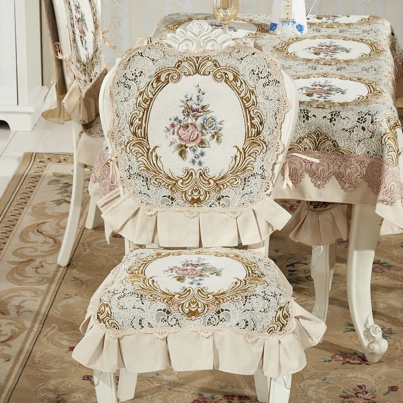 

EIFLOY-European Luxury Chenille Chair Covers, Dining Room, Non-slip, Jacquard Floral Lace Seat Cushion, Backrest Cover Set