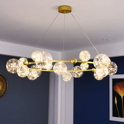 Modern Luxury Living Room Chandeliers Rings Led Remote Glass Ball Lamp Gold for Bedroom Hall Fixture Home Decor Indoor Lighting