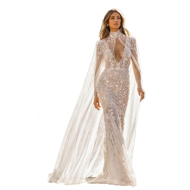 Chal de novia con Apliques de encaje, longitud de la Catedral, Blanco/Marfil, vestido de novia, capa