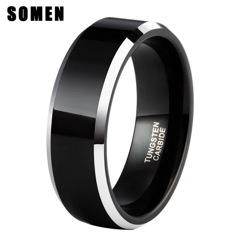 Somen 6mm 8mm Black Tungsten Carbide Ring Polished Flat For Men Wedding Band Engagement Rings Mens Jewelry anillo hombre