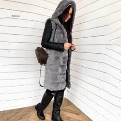 Winter Coat Women Faux Fur Gilet Vest Sleeveless Waistcoat Body Warmer Hooded Jacket Outwear Chaquetas Mujer Outerwear