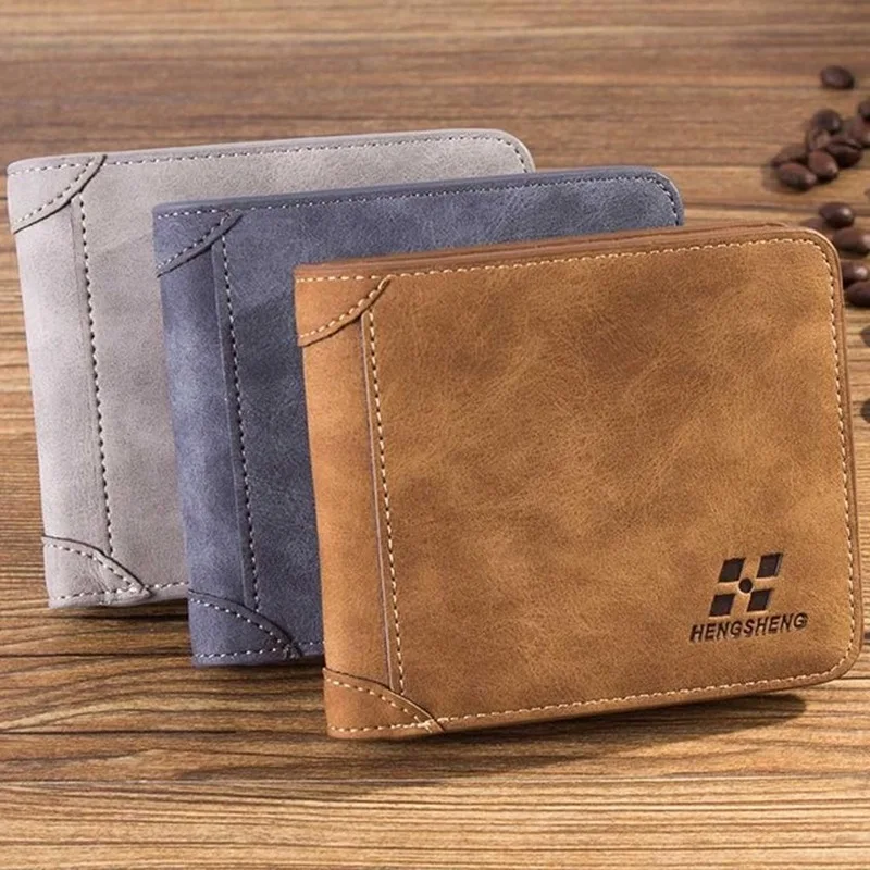 New Vintage Short Soft Nubuck Leather Men's Wallet Solid Trifold Purse For Man ID Credit Card Holders Male Money Bag
