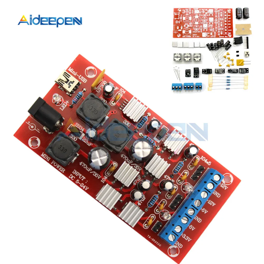 DIY Mini USB Boost Single Turn Dual Module Linear Regulator Multiple Output Power DIY Kit 5-24V to Positive and Negative 12V 5V