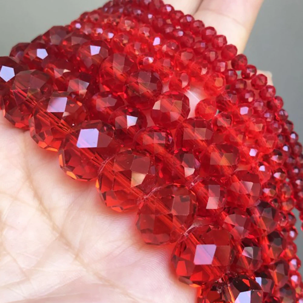 Faceted Red Natural Crystal Glass Beads Loose Round Rondelle Beads For Jewelry Making DIY Bracelet Necklace 4/6/8/10/12mm 15Inch