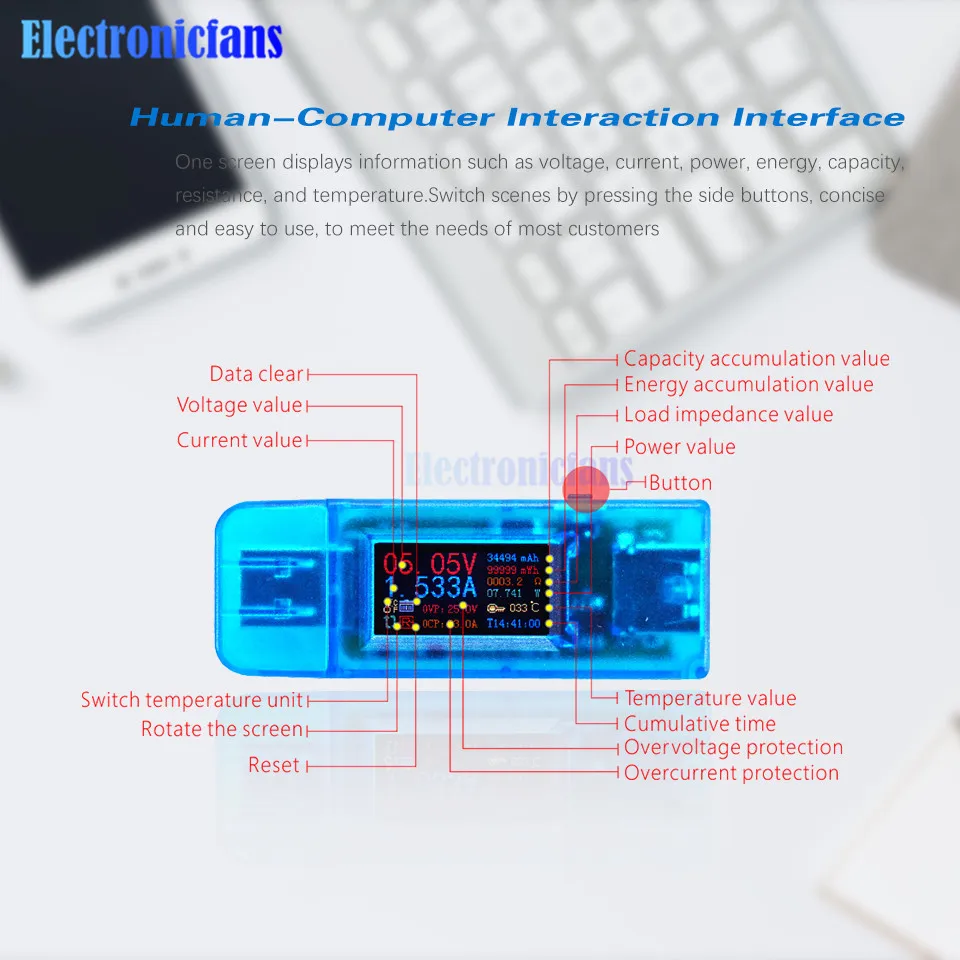 24 in 1 USB Tester QC3.0 Digital Display Voltage Current Capacity Watt Resistance Monitor Quick Charger with PowerOff Protection