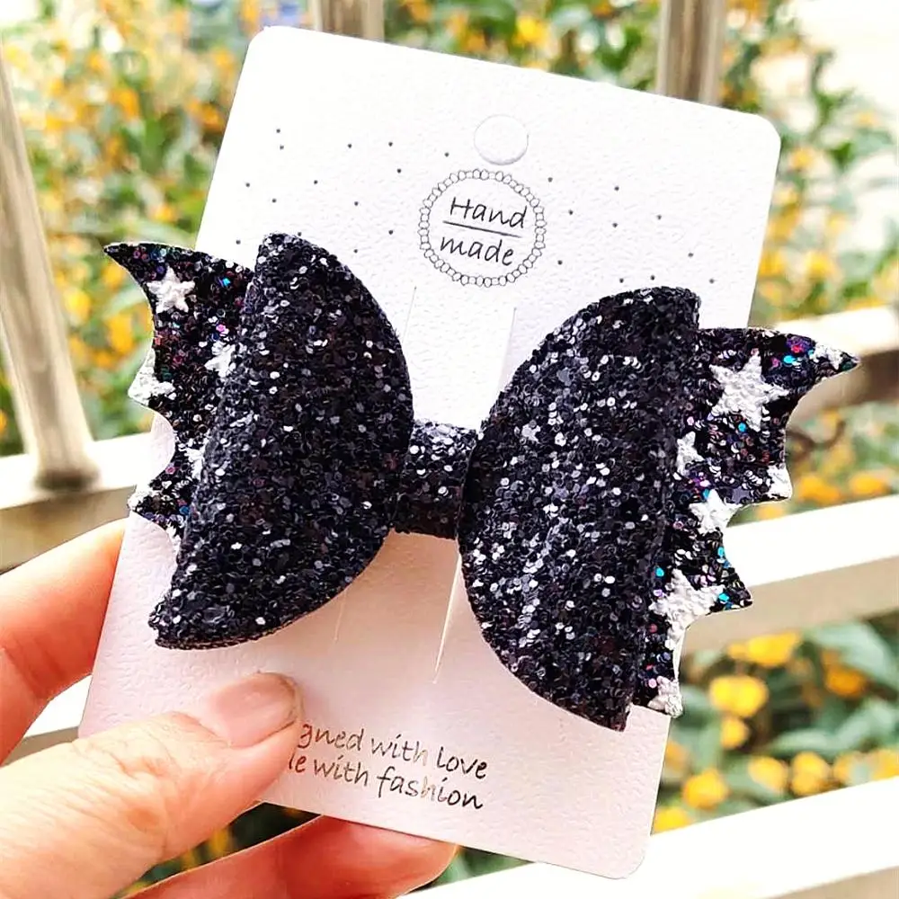 Picture 6: Thumbelina 4 Inch Bat Wing Hair Bows Glitter Hairpins Dance Party Bow Clip Girls Hairpins Halloween Hair Accessories