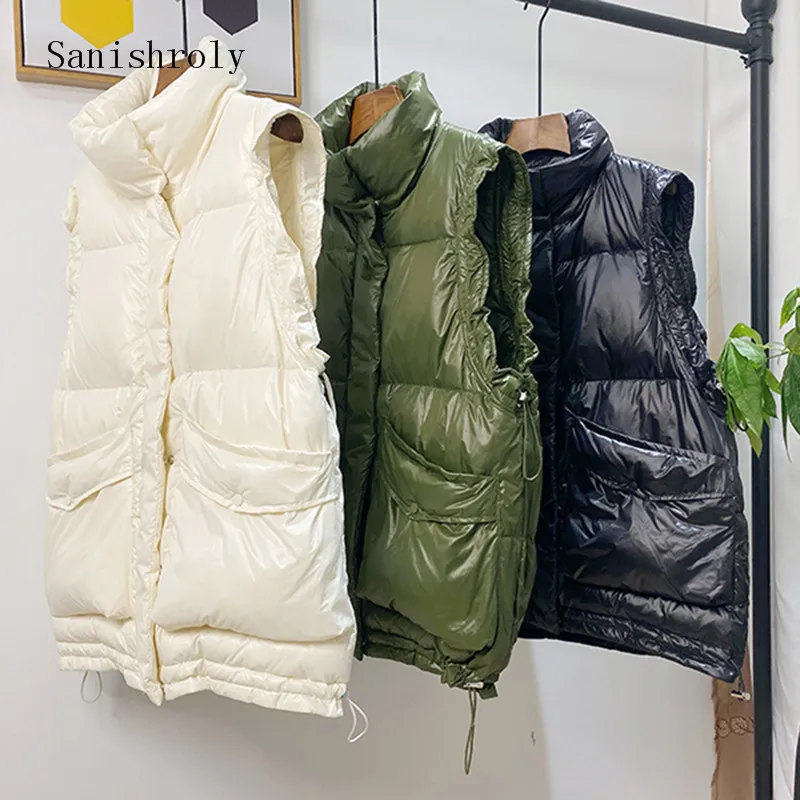 

Sanishroly Women Sleeveless Waistcoat Autumn Winter Casual Drawstring White Duck Down Vest Female Short Thicken Jacket Tops 1005