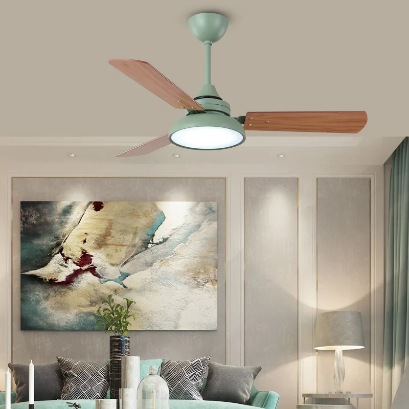 48 Inch Ceiling Fans Wooden Blades 110V 220V Nordic Led Ceiling Fans With Lights Blades Cooling Fans Remote Control Fans Lights