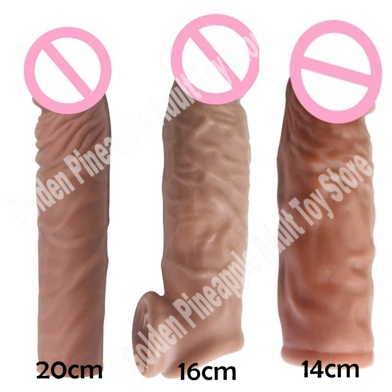 14/16/20cm Realistic Penis Sleeve Extender Cock Sleeve Dick Enlargement Delay Ejaculation Reusable Condom Men Sex Toys