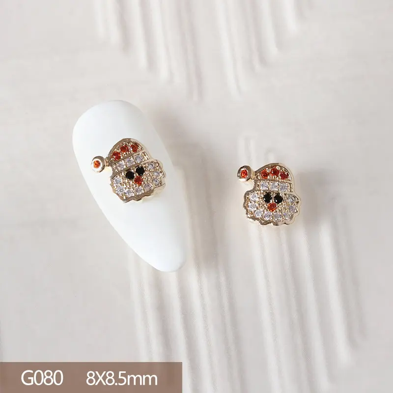 

10pcs G080 3D Alloy Christmas Santa Claus Nail Art Zircon Metal Manicure Nails Accessories DIY Nail Decorations Supplies Charms