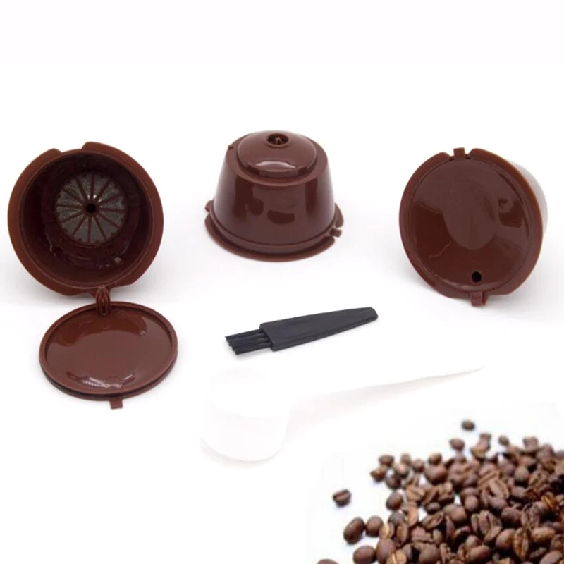 3 Pcs Reusable Coffee Capsule Filter Cup for Nescafe Dolce Gusto Refillable Caps Spoon Brush Filter Baskets Pod Soft Taste Sweet