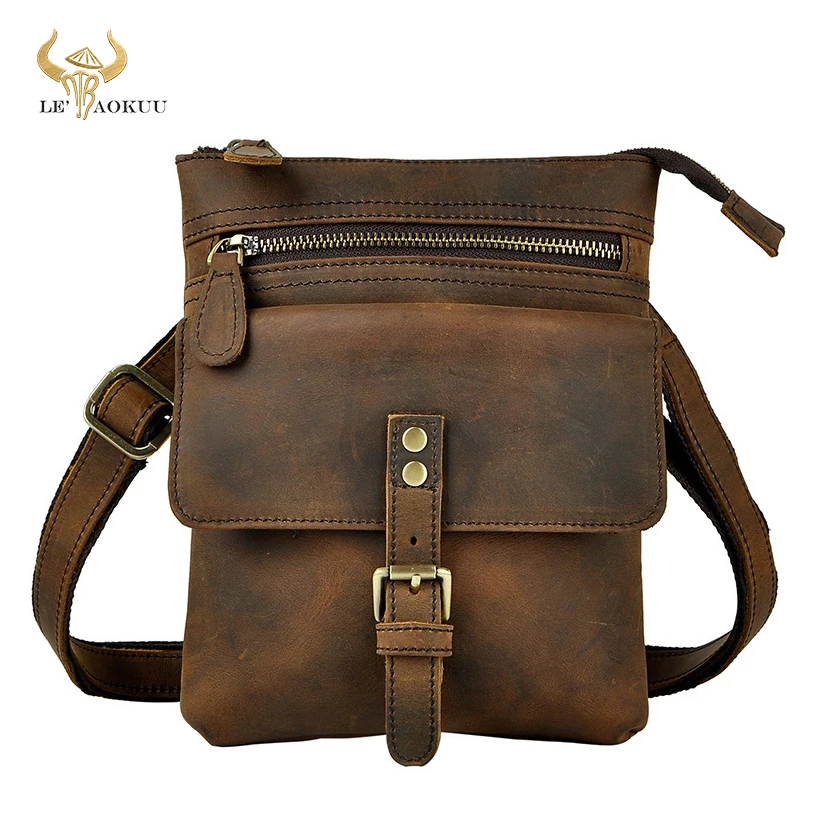 Men Fashion Leather Multifunction Casual Mochila Crossbody Bag Travel Case Phone Pouch Hook Belt Waist Pack Bag 6574-d