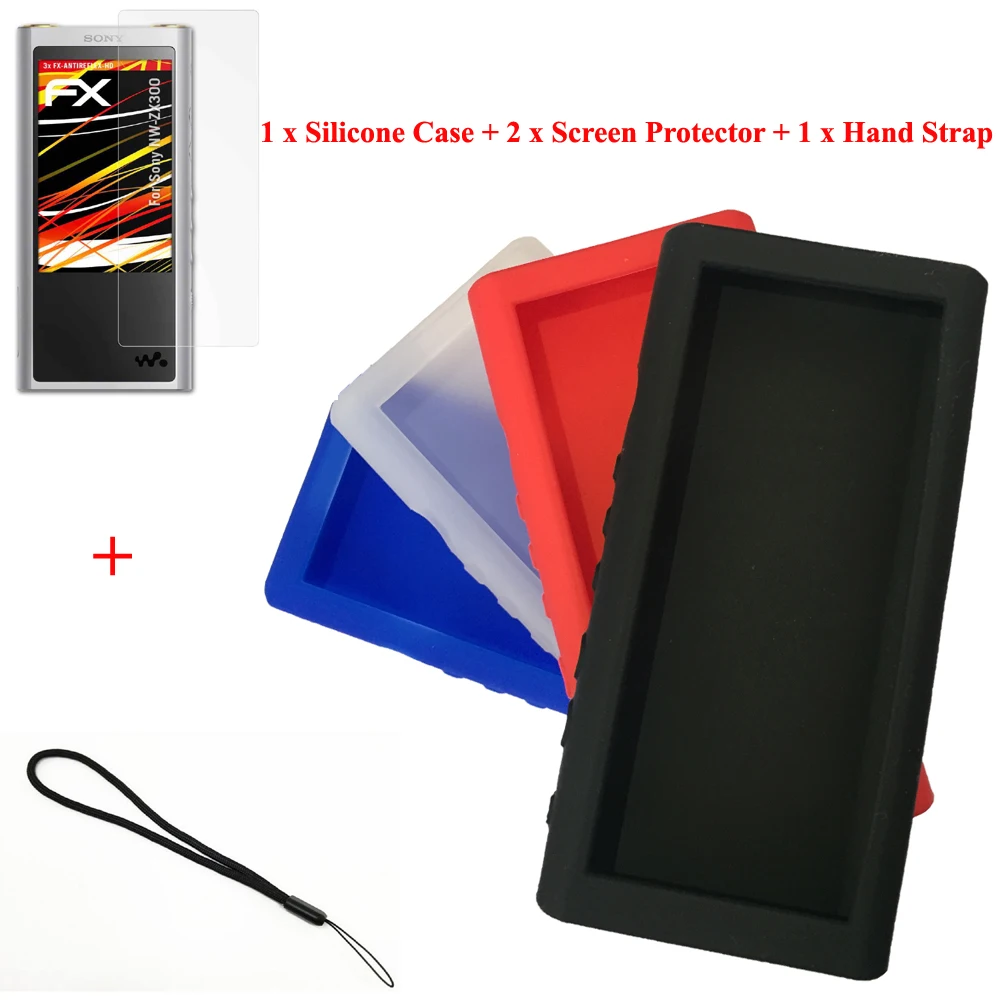 Rubber Silicone Gel Skin Case Cover for Sony Walkman NW-ZX300 NW-ZX300A ZX300 with Screen Protector Hand Strap