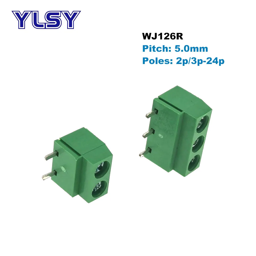 50/100Pcs Pitch 5.0mm Screw PCB Terminal Block Connector Right Angle Pin 2P 3P WJ126R 5mm Morsettiera Connectors 300V 10A 14AWG