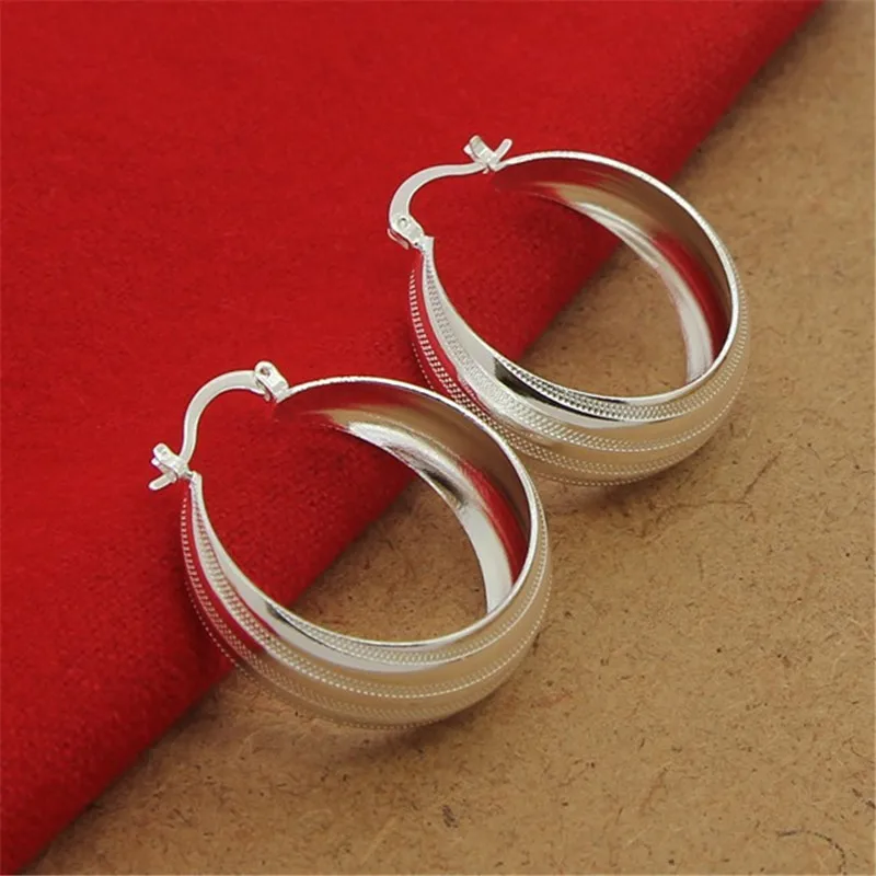 925 Sterling Silver Earrings Fashion Striped Car Flower Earrings 3.5CM For Women\'S Wedding Jewelry Gifts