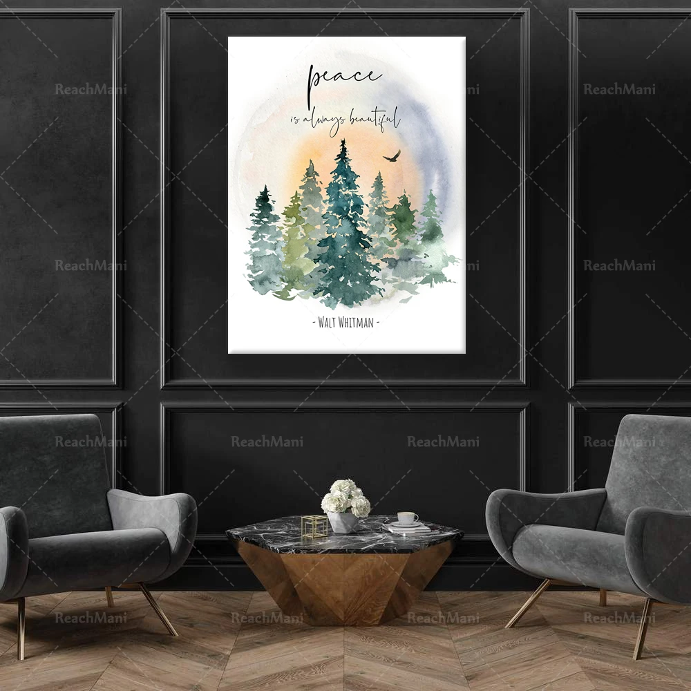 Walt Whitman Quote: Peace Is Always Beautiful | Watercolor Forest Art Printable | Gift for Humanitarians & Nature Lovers!