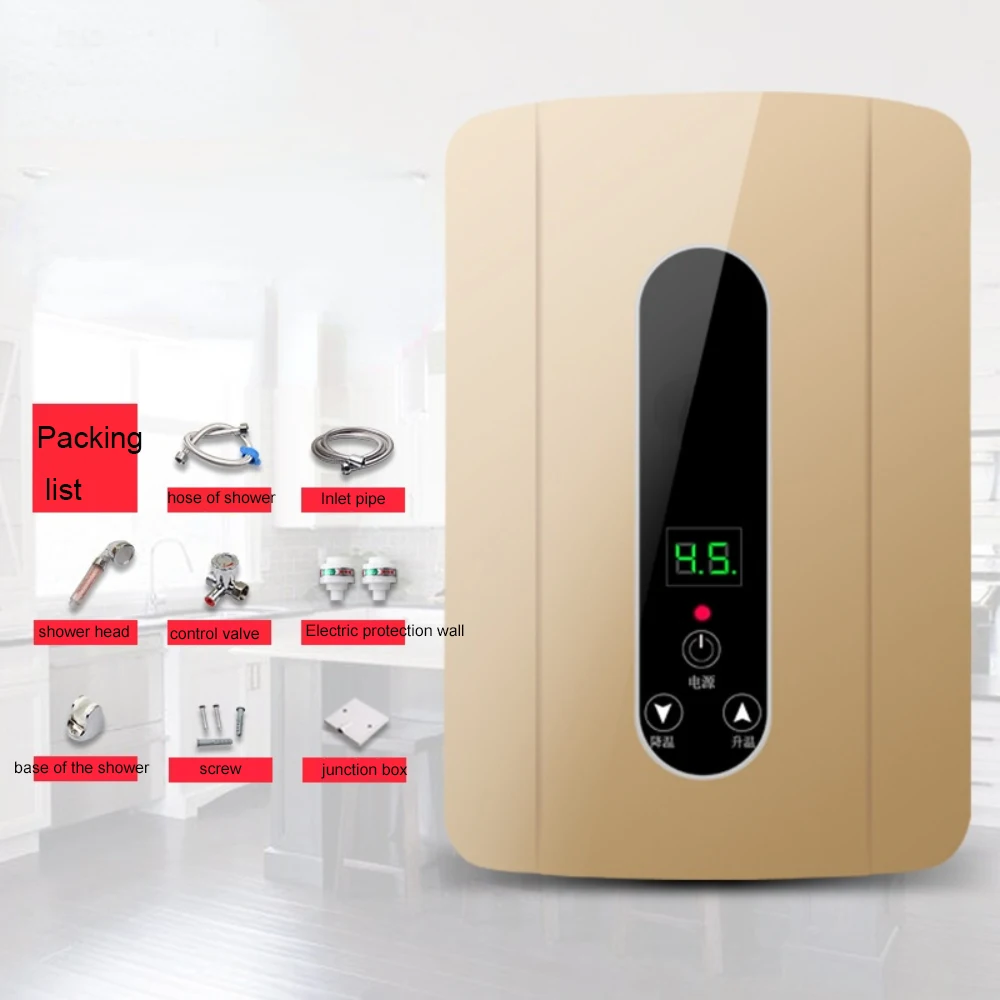 Aquecedor de água elétrico instantâneo, 220v, banheira, termostato pequeno, com cabeça de chuveiro