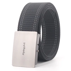 New Men Canvas Tactical Belt 3.8cm Wide Work Jeans Sutures Waist Belts  Metal Flat Buckle Fashion Sport Casual Stripes Waistband