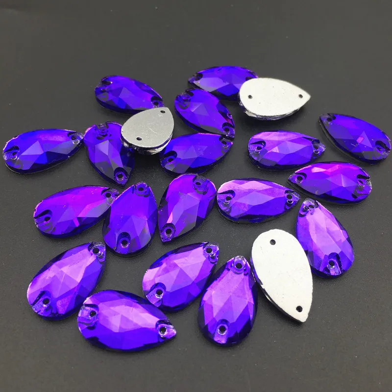 11x18mm 20pcs Purple Color Flatback Sewing Stones Tear Drop Sew On Rhinestones For Dress decoration,bags,garment,shoes