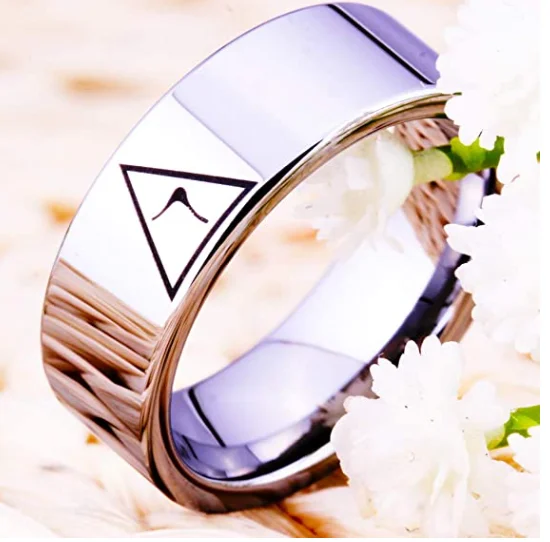 YGK Brand JEWELRY 8MM Width 14th Degree MASONIC Gold Color Pipe Cut Tungsten Carbide Ring for Man and Woman's Wedding
