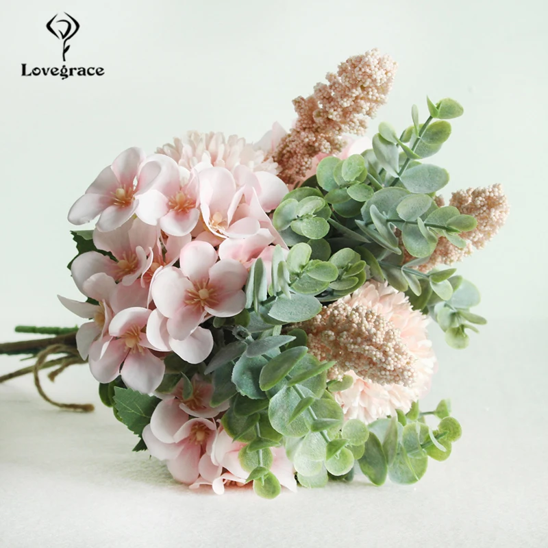 Lovegrace Zijde Rose Bloem Bruidsboeketten voor Bruidsmeisjes Bruiloft Boeket Kunstbloemen Home Hotel DIY Decoratieve Bloemen