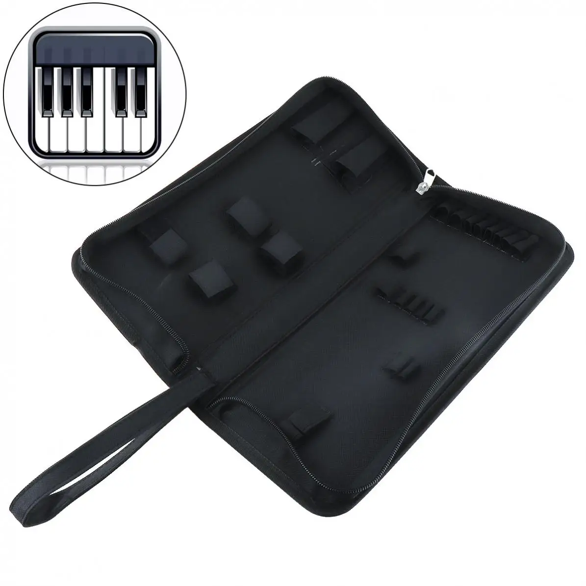 

Small Size Black Piano Tuner Tool Bag with Soft Lining Support 6-10 pcs Tool For Holding Tun-ing Hammer