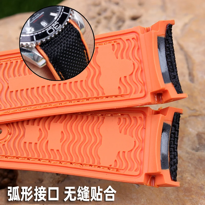 Nylon Rubber Watch Band Fit For Omega Seamaster 300 Planet Ocean 600 Black Canvas Orange Silicone Strap 20mm 22mm