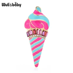 Wuli&baby Pink Stripe Enamel Icecream Brooch Pins Pin Crystal Cute Brooches Women Child New Year Jewelry Gift