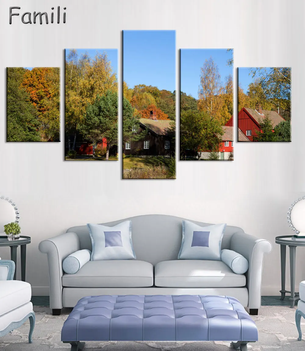 5 Panel Modular Wall Art Norway Reina Night Landscape Poster HD Print On Canvas Modern Home Decor Canvas Painting for Livingroom