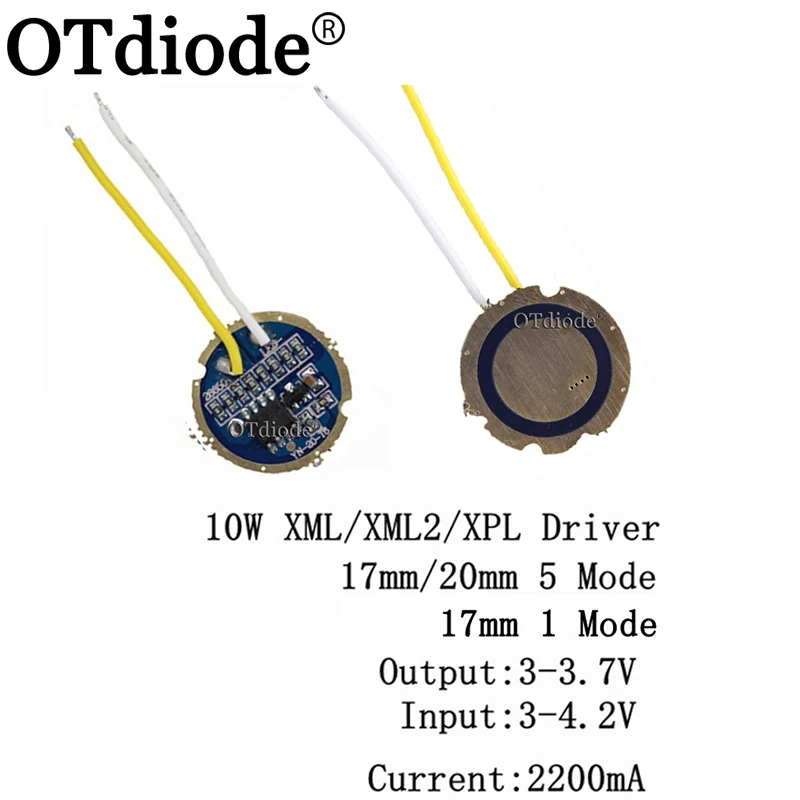 1pcs 10pcs xmll led xmll2 led T6 U2 driver 17mm 20mm 2.7-4.2V 2-2.2A 5-Mode/1 Mode LED Driver for 5050 10w XML LED Emitter