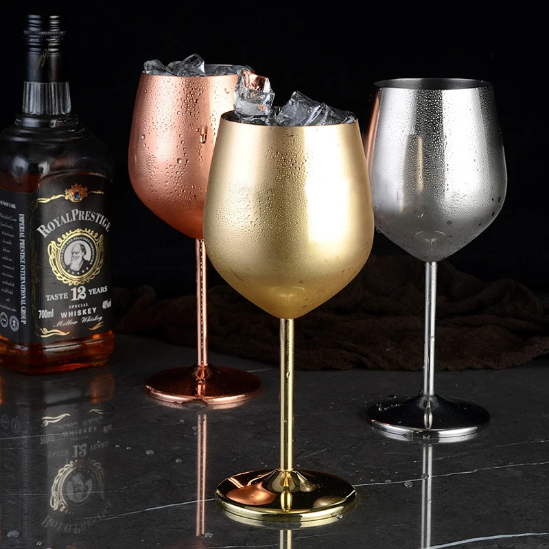 

Wine Glasses Stainless Steel Copper Rose Gold Goblet Juice Drink Champagne Goblet beer glass Party Bar ware Kitchen Tool 500ML