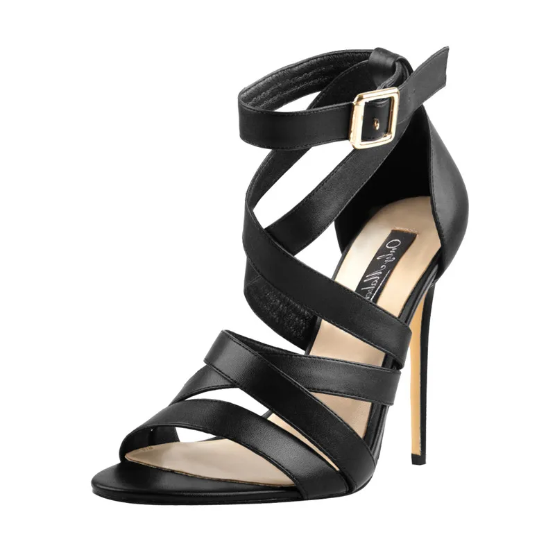 Onlymake Peep Toe Cross Strap Stiletto Heel Sandals