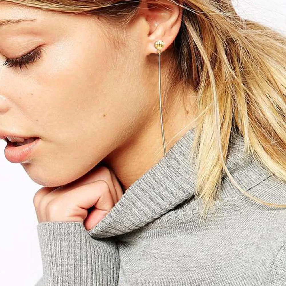 MinaMaMa Stainless Steel Thin Chain Earring For Women Girls Thread Earrings Hip Hop Jewelry Gifts image 3